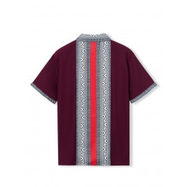 Camisetas Masculinas de Verão com Gola, Estilo Casual Indiano Bohemio, Manga Curta e Botões Frontais, Ajuste Solto com Patchwork