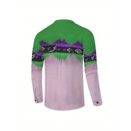 Camisa Masculina Formal e Casual - Camisa de Manga Longa com Gola Clássica, Tecido Não Elástico para Festas, Escritório e Uso Diário - Lavável em Máquina, Corte Solto (Essencial Primavera/Outono), Estampa Vibrante, Material Opaco, Design Elegante, Constru