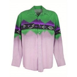 Camisa Masculina Formal e Casual - Camisa de Manga Longa com Gola Clássica, Tecido Não Elástico para Festas, Escritório e Uso Diário - Lavável em Máquina, Corte Solto (Essencial Primavera/Outono), Estampa Vibrante, Material Opaco, Design Elegante, Constru