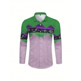 Camisa Masculina Formal e Casual - Camisa de Manga Longa com Gola Clássica, Tecido Não Elástico para Festas, Escritório e Uso Diário - Lavável em Máquina, Corte Solto (Essencial Primavera/Outono), Estampa Vibrante, Material Opaco, Design Elegante, Constru