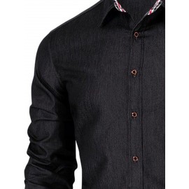 Camisa Vintage Paisley para Homem - 100% Poliéster Manga Longa com Lapela, Tecido de Malha Não Elástico, Versão Regular Lavável à Máquina, Casual Semi-Formal Primavera/Outono, Camisa de Bolso Xadrez Preto