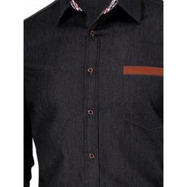Camisa Vintage Paisley para Homem - 100% Poliéster Manga Longa com Lapela, Tecido de Malha Não Elástico, Versão Regular Lavável à Máquina, Casual Semi-Formal Primavera/Outono, Camisa de Bolso Xadrez Preto
