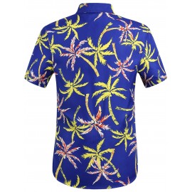 Camisetas de manga curta com estampa de coqueiros, com botões, casuais para o verão, estilo havaiano.
