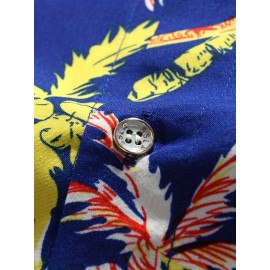 Camisetas de manga curta com estampa de coqueiros, com botões, casuais para o verão, estilo havaiano.