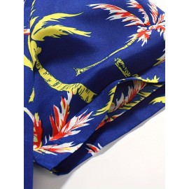 Camisetas de manga curta com estampa de coqueiros, com botões, casuais para o verão, estilo havaiano.