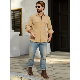 Jaqueta casual de manga comprida com bolsos duplos para homem, primavera e verão, solta e versátil, moda casual, cargo.