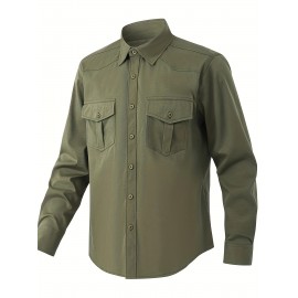 Jaqueta casual de manga comprida com bolsos duplos para homem, primavera e verão, solta e versátil, moda casual, cargo.