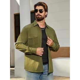 Jaqueta casual de manga comprida com bolsos duplos para homem, primavera e verão, solta e versátil, moda casual, cargo.