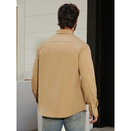 Jaqueta casual de manga comprida com bolsos duplos para homem, primavera e verão, solta e versátil, moda casual, cargo.