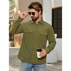 Jaqueta casual de manga comprida com bolsos duplos para homem, primavera e verão, solta e versátil, moda casual, cargo.