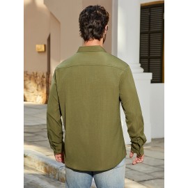 Jaqueta casual de manga comprida com bolsos duplos para homem, primavera e verão, solta e versátil, moda casual, cargo.