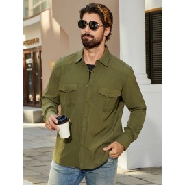 Jaqueta casual de manga comprida com bolsos duplos para homem, primavera e verão, solta e versátil, moda casual, cargo.