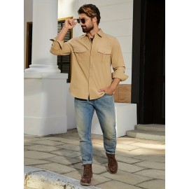 Jaqueta casual de manga comprida com bolsos duplos para homem, primavera e verão, solta e versátil, moda casual, cargo.