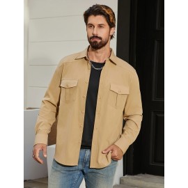 Jaqueta casual de manga comprida com bolsos duplos para homem, primavera e verão, solta e versátil, moda casual, cargo.