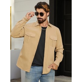 Jaqueta casual de manga comprida com bolsos duplos para homem, primavera e verão, solta e versátil, moda casual, cargo.