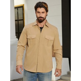 Jaqueta casual de manga comprida com bolsos duplos para homem, primavera e verão, solta e versátil, moda casual, cargo.