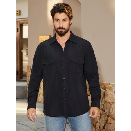 Jaqueta casual de manga comprida com bolsos duplos para homem, primavera e verão, solta e versátil, moda casual, cargo.