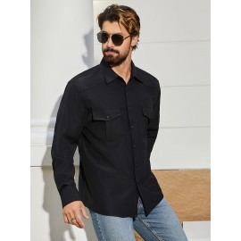 Jaqueta casual de manga comprida com bolsos duplos para homem, primavera e verão, solta e versátil, moda casual, cargo.
