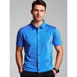 Camisa Masculina JOSFOND Azul Claro - Anti-Rugas Sem Passar, Botões Frontais, Corte Solto para Escritório e Eventos Formais - Tecido Não Transparente, Ideal para Verão