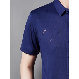 Camisa Masculina JOSFOND Azul Claro - Anti-Rugas Sem Passar, Botões Frontais, Corte Solto para Escritório e Eventos Formais - Tecido Não Transparente, Ideal para Verão
