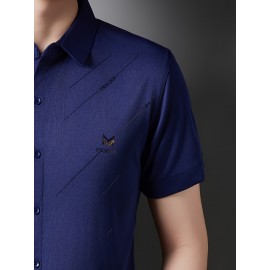 Camisa Masculina JOSFOND Azul Claro - Anti-Rugas Sem Passar, Botões Frontais, Corte Solto para Escritório e Eventos Formais - Tecido Não Transparente, Ideal para Verão