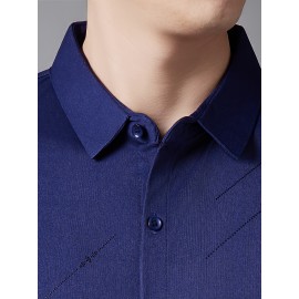 Camisa Masculina JOSFOND Azul Claro - Anti-Rugas Sem Passar, Botões Frontais, Corte Solto para Escritório e Eventos Formais - Tecido Não Transparente, Ideal para Verão