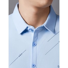 Camisa Masculina JOSFOND Azul Claro - Anti-Rugas Sem Passar, Botões Frontais, Corte Solto para Escritório e Eventos Formais - Tecido Não Transparente, Ideal para Verão