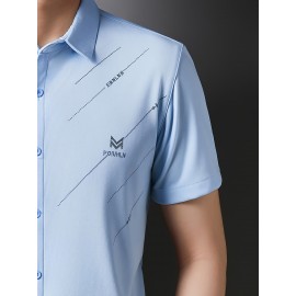 Camisa Masculina JOSFOND Azul Claro - Anti-Rugas Sem Passar, Botões Frontais, Corte Solto para Escritório e Eventos Formais - Tecido Não Transparente, Ideal para Verão