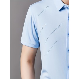 Camisa Masculina JOSFOND Azul Claro - Anti-Rugas Sem Passar, Botões Frontais, Corte Solto para Escritório e Eventos Formais - Tecido Não Transparente, Ideal para Verão