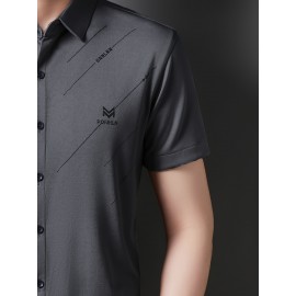 Camisa Masculina JOSFOND Azul Claro - Anti-Rugas Sem Passar, Botões Frontais, Corte Solto para Escritório e Eventos Formais - Tecido Não Transparente, Ideal para Verão