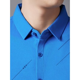 Camisa Masculina JOSFOND Azul Claro - Anti-Rugas Sem Passar, Botões Frontais, Corte Solto para Escritório e Eventos Formais - Tecido Não Transparente, Ideal para Verão