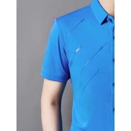 Camisa Masculina JOSFOND Azul Claro - Anti-Rugas Sem Passar, Botões Frontais, Corte Solto para Escritório e Eventos Formais - Tecido Não Transparente, Ideal para Verão