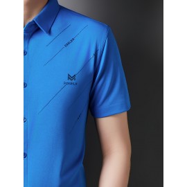 Camisa Masculina JOSFOND Azul Claro - Anti-Rugas Sem Passar, Botões Frontais, Corte Solto para Escritório e Eventos Formais - Tecido Não Transparente, Ideal para Verão