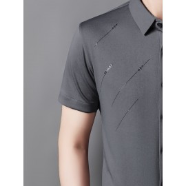 Camisa Masculina JOSFOND Azul Claro - Anti-Rugas Sem Passar, Botões Frontais, Corte Solto para Escritório e Eventos Formais - Tecido Não Transparente, Ideal para Verão