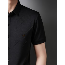 Camisa Masculina JOSFOND Azul Claro - Anti-Rugas Sem Passar, Botões Frontais, Corte Solto para Escritório e Eventos Formais - Tecido Não Transparente, Ideal para Verão