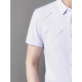 Camisa Masculina JOSFOND Azul Claro - Anti-Rugas Sem Passar, Botões Frontais, Corte Solto para Escritório e Eventos Formais - Tecido Não Transparente, Ideal para Verão