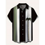 Camisa de manga curta para homem com estampa de árvore de coco, padrão artístico 3D, estampa digital, gola virada, peito, moda casual de férias, impressão para o exterior.