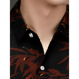 Camisa de manga curta de verão para homem SINBOS - Tecido de fibra de seda gelada, corte solto, decote quadrado, estampa floral (vermelho/laranja/branco), camisa casual leve e respirável para escritório e eventos sociais
