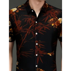 Camisa de manga curta de verão para homem SINBOS - Tecido de fibra de seda gelada, corte solto, decote quadrado, estampa floral (vermelho/laranja/branco), camisa casual leve e respirável para escritório e eventos sociais