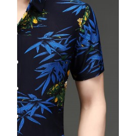 Camisa de manga curta de verão para homem SINBOS - Tecido de fibra de seda gelada, corte solto, decote quadrado, estampa floral (vermelho/laranja/branco), camisa casual leve e respirável para escritório e eventos sociais