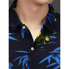 Camisa de manga curta de verão para homem SINBOS - Tecido de fibra de seda gelada, corte solto, decote quadrado, estampa floral (vermelho/laranja/branco), camisa casual leve e respirável para escritório e eventos sociais