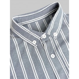Camisa Listrada Slim Fit Masculina - Mistura de Algodão, Manga Longa, Gola com Botões, Uso Casual em Todas as Estações, Estilo Luxuoso e Maduro, Presentes para Namorado e Homens, Ano Novo Chinês, Presentes de Dia dos Namorados para Ele