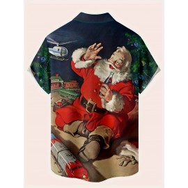 Camisa de férias de Natal para homem - Estampa digital casual 3D com cena de praia tropical, manga curta, lavável, celebração de férias, tamanho grande Impressão para o exterior