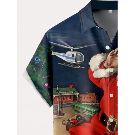 Camisa de férias de Natal para homem - Estampa digital casual 3D com cena de praia tropical, manga curta, lavável, celebração de férias, tamanho grande Impressão para o exterior