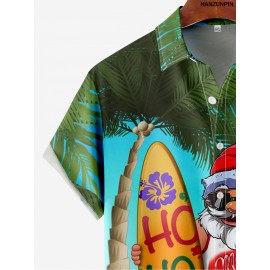 Camisa de férias de Natal para homem - Estampa digital casual 3D com cena de praia tropical, manga curta, lavável, celebração de férias, tamanho grande Impressão para o exterior