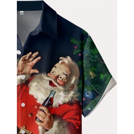 Camisa de férias de Natal para homem - Estampa digital casual 3D com cena de praia tropical, manga curta, lavável, celebração de férias, tamanho grande Impressão para o exterior