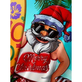 Camisa de férias de Natal para homem - Estampa digital casual 3D com cena de praia tropical, manga curta, lavável, celebração de férias, tamanho grande Impressão para o exterior