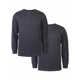 2 Peças de Camiseta Henley Masculina de Algodão Manga Longa S-3XL Regular, Confortável e Respirável, Corte Clássico com Gola Redonda, Leve e Casual, Ideal para Primavera, Outono e Inverno, Estilo Pullover para Homens