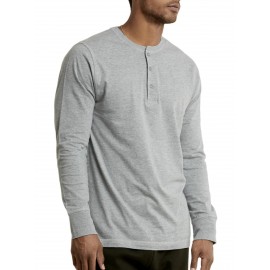 2 Peças de Camiseta Henley Masculina de Algodão Manga Longa S-3XL Regular, Confortável e Respirável, Corte Clássico com Gola Redonda, Leve e Casual, Ideal para Primavera, Outono e Inverno, Estilo Pullover para Homens