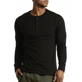2 Peças de Camiseta Henley Masculina de Algodão Manga Longa S-3XL Regular, Confortável e Respirável, Corte Clássico com Gola Redonda, Leve e Casual, Ideal para Primavera, Outono e Inverno, Estilo Pullover para Homens